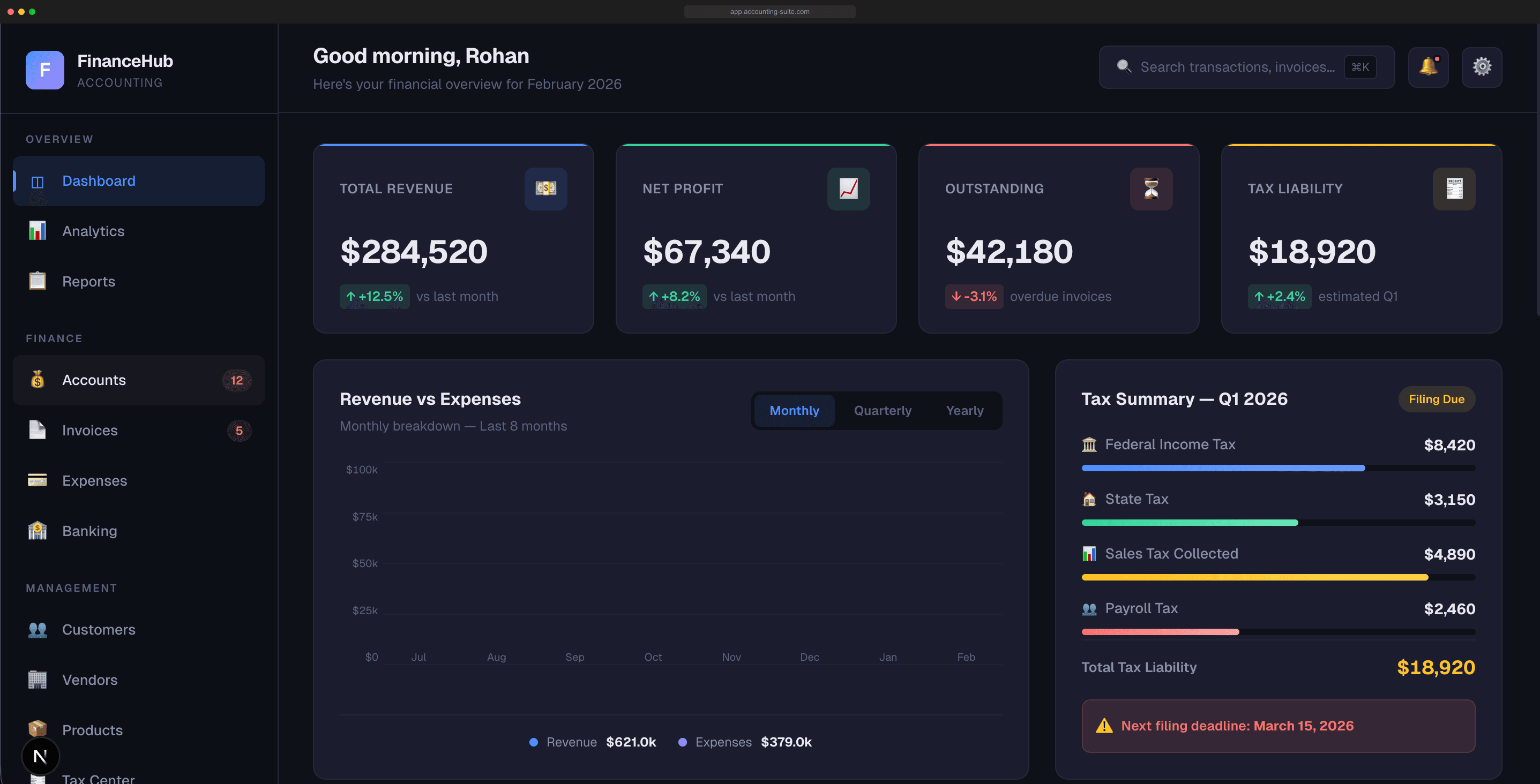 Accounting App Dashboard