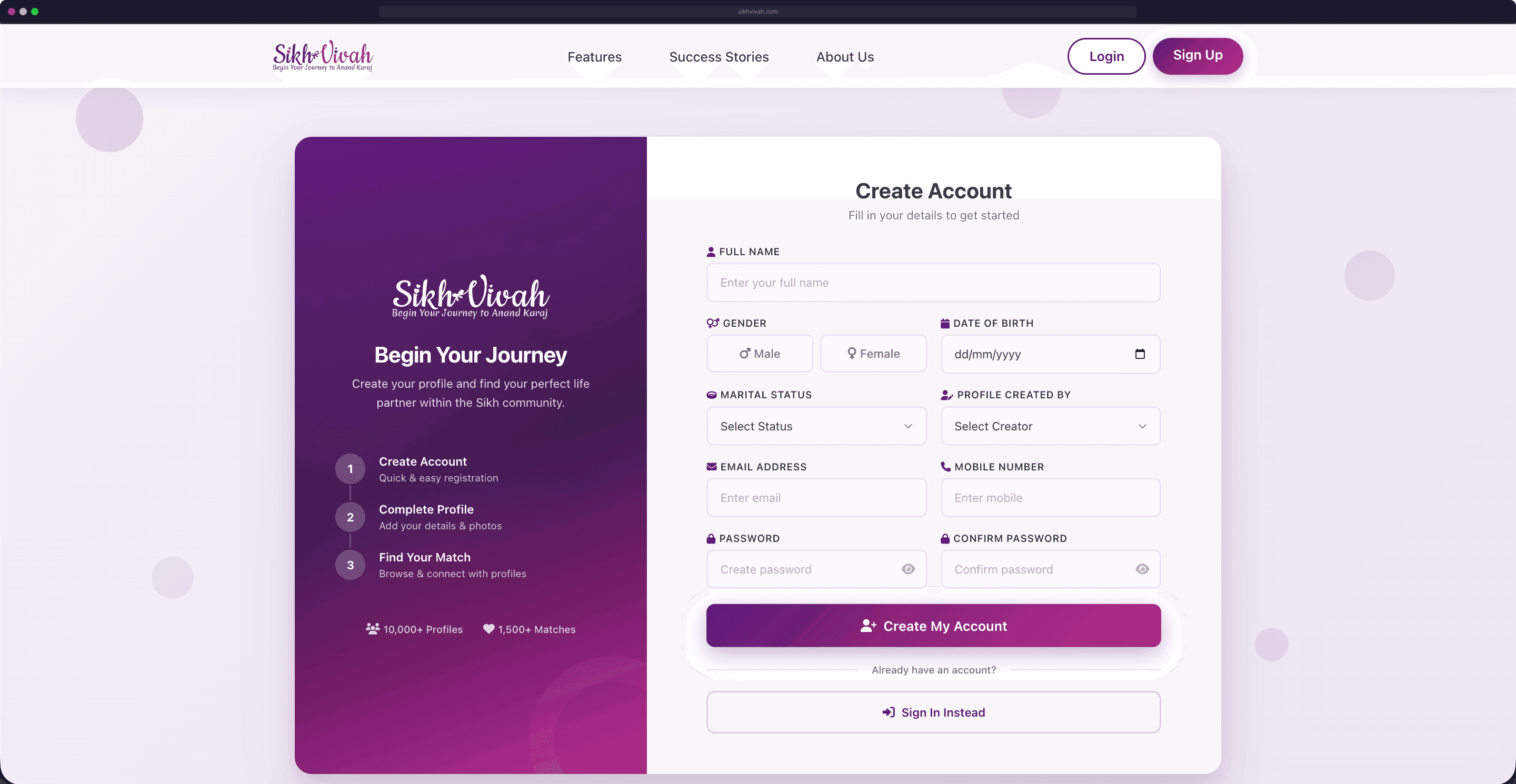 SikhVivah Profile Dashboard
